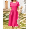 Zeagoo Womens Summer Dresses Casual Aline Midi Dress Short Sleeve Floral Tshirt Dress Flowy Beach Sundresses with Pockets(Rose Red)