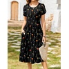 Zeagoo Womens Summer Dresses Casual Aline Midi Dress Short Sleeve Floral Tshirt Dress Flowy Beach Sundresses with Pockets(Wf100)