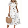 Zeagoo Womens Summer Dresses Casual Aline Midi Dress Short Sleeve Floral Tshirt Dress Flowy Beach Sundresses with Pockets(White Floral)