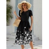 Zeagoo Womens Summer Dresses Casual Aline Midi Dress Short Sleeve Floral Tshirt Dress Flowy Beach Sundresses with Pockets(White Floral Black)