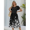 Zeagoo Womens Summer Dresses Casual Aline Midi Dress Short Sleeve Floral Tshirt Dress Flowy Beach Sundresses with Pockets(White Floral Black)