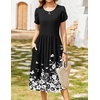 Zeagoo Womens Summer Dresses Casual Aline Midi Dress Short Sleeve Floral Tshirt Dress Flowy Beach Sundresses with Pockets(White Floral Black)