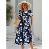Zeagoo Womens Summer Dresses Casual Aline Midi Dress Short Sleeve Floral Tshirt Dress Flowy Beach Sundresses with Pockets(White Floral Blue)