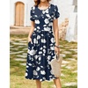Zeagoo Womens Summer Dresses Casual Aline Midi Dress Short Sleeve Floral Tshirt Dress Flowy Beach Sundresses with Pockets(White Floral Blue)