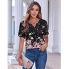 Zeagoo Womens Summer Tops Casual Short Sleeve V Neck T Shirts Dressy Blouse(Floral Black Multi)
