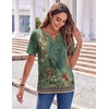 Zeagoo Womens Summer Tops Casual Short Sleeve V Neck T Shirts Dressy Blouse(Floral Green)