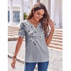 Zeagoo Womens Summer Tops Casual Short Sleeve V Neck T Shirts Dressy Blouse(Floral Grey)