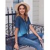 Zeagoo Womens Summer Tops Casual Short Sleeve V Neck T Shirts Dressy Blouse(Gradient Blue)