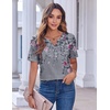 Zeagoo Womens Summer Tops Casual Short Sleeve V Neck T Shirts Dressy Blouse(Grey Floral)