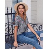 Zeagoo Womens Summer Tops Casual Short Sleeve V Neck T Shirts Dressy Blouse(Grey Floral)