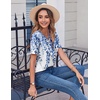 Zeagoo Womens Summer Tops Casual Short Sleeve V Neck T Shirts Dressy Blouse(Leaf White Blue)