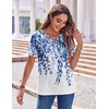 Zeagoo Womens Summer Tops Casual Short Sleeve V Neck T Shirts Dressy Blouse(Leaf White Blue)