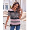 Zeagoo Womens Summer Tops Casual Short Sleeve V Neck T Shirts Dressy Blouse(Stripes Black Pink)