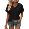 Zeagoo Womens Summer Tops Rolled Short Sleeve Shirts Dressy Casual Blouses(1-black)