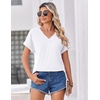 Zeagoo Womens Summer Tops Rolled Short Sleeve Shirts Dressy Casual Blouses(1-white)