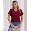 Zeagoo Womens Summer Tops Rolled Short Sleeve Shirts Dressy Casual Blouses(1-wine Red-2)