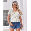 Zeagoo Womens Summer Tops Rolled Short Sleeve Shirts Dressy Casual Blouses(Beige Flower-xh403)