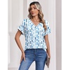 Zeagoo Womens Summer Tops Rolled Short Sleeve Shirts Dressy Casual Blouses(Blue Block-cx329)