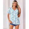 Zeagoo Womens Summer Tops Rolled Short Sleeve Shirts Dressy Casual Blouses(Blue Block-cx329)