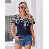 Zeagoo Womens Summer Tops Rolled Short Sleeve Shirts Dressy Casual Blouses(Blue Flower-sf103)