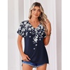 Zeagoo Womens Summer Tops Rolled Short Sleeve Shirts Dressy Casual Blouses(Blue Flower-sf103)