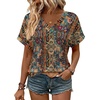 Zeagoo Womens Summer Tops Rolled Short Sleeve Shirts Dressy Casual Blouses(Boho-mz721)