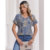 Zeagoo Womens Summer Tops Rolled Short Sleeve Shirts Dressy Casual Blouses(Boho-mz919)