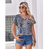 Zeagoo Womens Summer Tops Rolled Short Sleeve Shirts Dressy Casual Blouses(Boho-mz919)