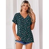 Zeagoo Womens Summer Tops Rolled Short Sleeve Shirts Dressy Casual Blouses(Green Flowers-xh522)