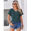 Zeagoo Womens Summer Tops Rolled Short Sleeve Shirts Dressy Casual Blouses(Green Flowers-xh522)