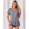 Zeagoo Womens Summer Tops Rolled Short Sleeve Shirts Dressy Casual Blouses(Grey Flower-hf36)