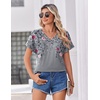 Zeagoo Womens Summer Tops Rolled Short Sleeve Shirts Dressy Casual Blouses(Grey Flower-hf36)