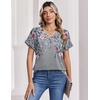 Zeagoo Womens Summer Tops Rolled Short Sleeve Shirts Dressy Casual Blouses(Grey Flower-hf36)