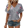 Zeagoo Womens Summer Tops Rolled Short Sleeve Shirts Dressy Casual Blouses(Grey Flower-hf36)