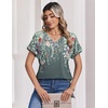 Zeagoo Womens Summer Tops Rolled Short Sleeve Shirts Dressy Casual Blouses(Grey Flower-wf71)