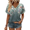 Zeagoo Womens Summer Tops Rolled Short Sleeve Shirts Dressy Casual Blouses(Grey Flower-wf71)