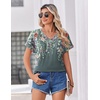Zeagoo Womens Summer Tops Rolled Short Sleeve Shirts Dressy Casual Blouses(Grey Flower-wf71)