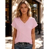 Zeagoo Womens Summer Tops Rolled Short Sleeve Shirts Dressy Casual Blouses(Pink Stripes-tz300)