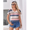 Zeagoo Womens Summer Tops Rolled Short Sleeve Shirts Dressy Casual Blouses(Striped-tw669)