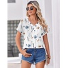 Zeagoo Womens Summer Tops Rolled Short Sleeve Shirts Dressy Casual Blouses(White Flowers-bf290)