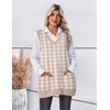 Zeagoo Women’s Sweater Vest 2026 Oversized Sleeveless V Neck Pullovers with Pocket Knitted Fall Outfits(Khaki Houndstooth)