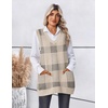Zeagoo Women’s Sweater Vest 2026 Oversized Sleeveless V Neck Pullovers with Pocket Knitted Fall Outfits(Khaki Plaid)