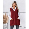 Zeagoo Women’s Sweater Vest 2026 Oversized Sleeveless V Neck Pullovers with Pocket Knitted Fall Outfits(Wine Red)