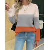 Zeagoo Womens Sweaters 2026 Fashion Fall Tops Crew Neck Long Sleeve Knit Pullover Sweater S-XXL(White Gray Orange)