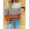 Zeagoo Womens Sweaters 2026 Fashion Fall Tops Crew Neck Long Sleeve Knit Pullover Sweater S-XXL(White Gray Orange)
