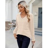 Zeagoo Womens Sweaters Fall Casual Long Sleeve V Neck Shirts Lightweight Crochet Ribbed Knit Pullover Tops Outfits(Apricot)