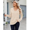 Zeagoo Womens Sweaters Fall Casual Long Sleeve V Neck Shirts Lightweight Crochet Ribbed Knit Pullover Tops Outfits(Apricot)