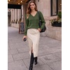 Zeagoo Womens Sweaters Fall Casual Long Sleeve V Neck Shirts Lightweight Crochet Ribbed Knit Pullover Tops Outfits(Army Green)