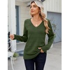 Zeagoo Womens Sweaters Fall Casual Long Sleeve V Neck Shirts Lightweight Crochet Ribbed Knit Pullover Tops Outfits(Army Green)