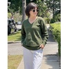 Zeagoo Womens Sweaters Fall Casual Long Sleeve V Neck Shirts Lightweight Crochet Ribbed Knit Pullover Tops Outfits(Army Green)